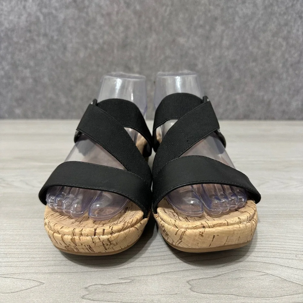 Hush Puppies Coco Wedge Sandals Womens 9.5 Black Leather Cork Platform